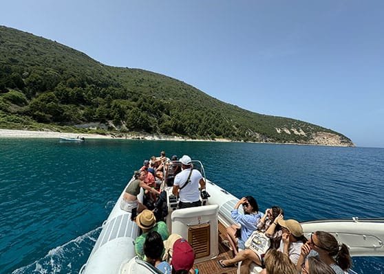 People during a boat trip to Sazan Island, In Vlore, Albania